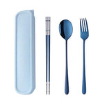 3 PCS Stainless Steel Travel Camping Flatware Set Fork Spoon Chopsticks with Portable Case (Blue)