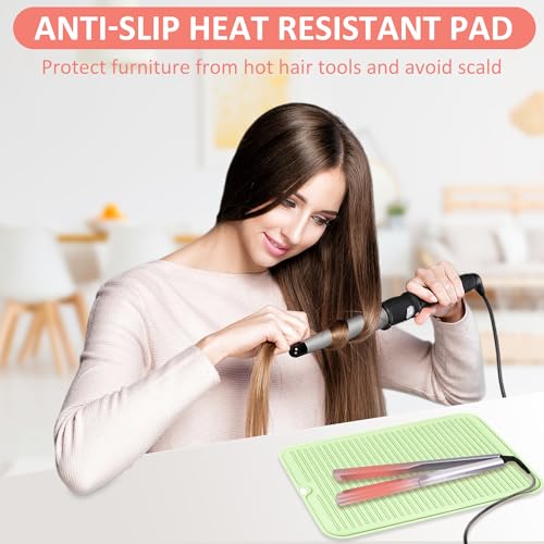 Large Heat Resistant Silicone Mat for Hair Styling Tools (Light Green)