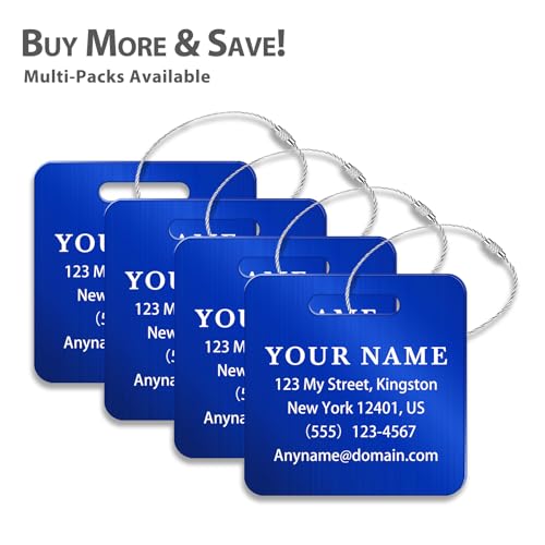 Personalized Metal Luggage Tags (Square Blue)