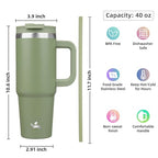 40 oz Insulated Tumbler Water Bottle with Handle (40 Ounces / Army Green)