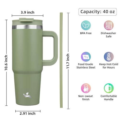 40 oz Insulated Tumbler Water Bottle with Handle (40 Ounces / Army Green)