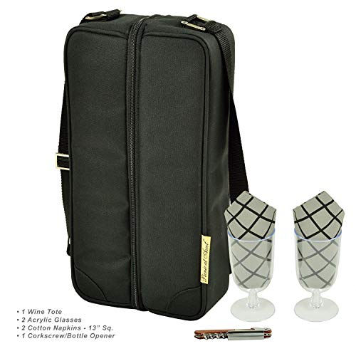 Insulated Wine Tote with 2 Wine Glasses (Charcoal)