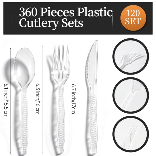 360 Pieces Transparent Plastic Cutlery Set (Transparent)