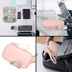 PU Leather Cable Organizer Double Layer Travel Pouch (Pink / M)