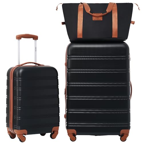 Luggage sets of 2 Piece (Luggage Set With Bags / Black and Brown-1(20+28+bag))