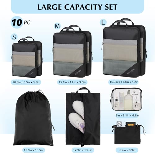 Compression Packing Cubes for Travel (10 Mesh/Black / 10 Set)