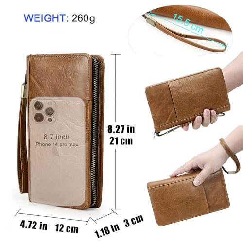Full Grain Leather Travel Family Passport Holder for 4 Passport Wallet RFID Blocking Passports Organizer 3 Layer Design Fit 4 Passports (Camel Brown)