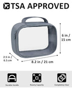 TSA Approved Toiletry Bag Clear Quart Size Travel Bags Makeup Bag (Grey / 2 Pack, Handle)
