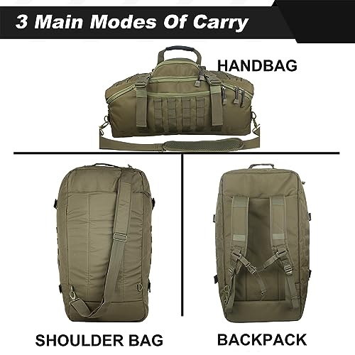3 In 1 Tactical 85L Military Backpack Travel Duffle Bag for Weekender Gym Workout Deployment (Large (85L) / Green)