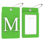 2 Pack Initial Luggage Tags for Suitcases Airplane Travel Essentials (Large M / Green)