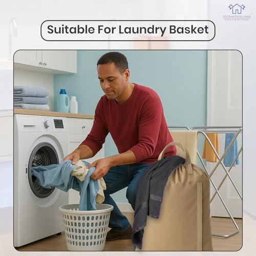 LFH Home Cotton Rich Canvas Large Laundry Bag with Handle (28”x36” / Beige)