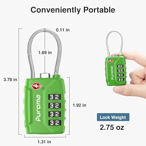 2 TSA Approved Luggage Locks 4 Digit Code Cable Lock Basic Green (Basic Green)