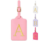 Personalized Initial Luggage Tags for Suitcase (Pink Leather,glod Letter / A)