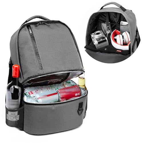 Dual Compartment Cooler Backpack Insulated 16Cans Lunch Box Backpack (8901-gray / 16 Cans)