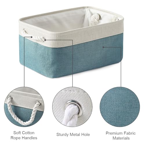Fabric Storage Bins Baskets for Organizing (White And Green / 3PCS/Medium -13.8Lx9.8Wx6.7H)
