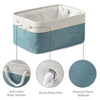 Fabric Storage Bin with Handles (White And Green / Medium -13.8Lx9.8Wx6.7H)