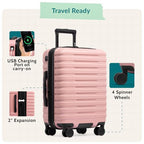 Boren Expandable Hardside Rugged Travel Luggage with 8 Spinner Wheels (2-Piece Set, USB Port in Carry-On / Pink)