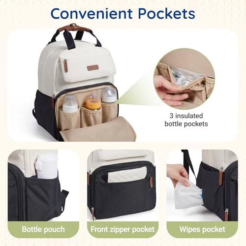 Diaper Bag Backpack Travel Baby Bag with Changing Pad for Mom Dad (1-khaki-beige / Classic Flap Style)