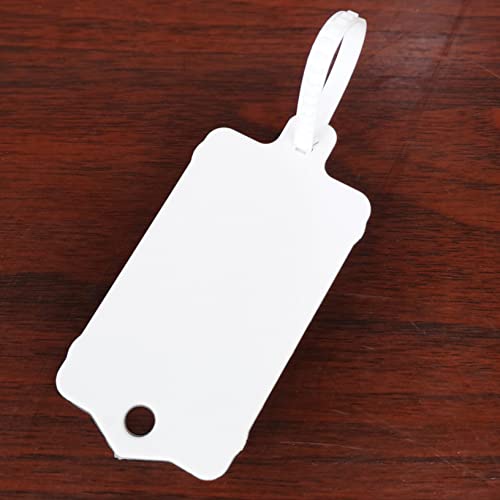 100pcs Reusable Blank Plastic Tags Ties Key Tags 1.45"*2.48" Serrated Tension Sealing Strap with Large Label Plastic Tie Mark Label Waterproof Hang Sign Write on Tag (White)