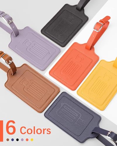 Leather Luggage Tags for Suitcases (Orange / 4 Pack)
