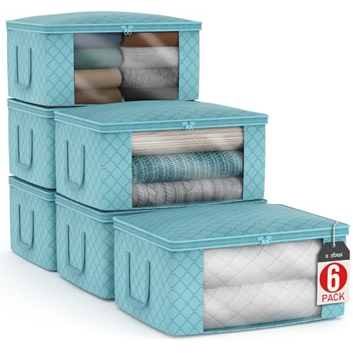 Blanket Storage Bags with Clear Window (6 Pack Large / Aqua)