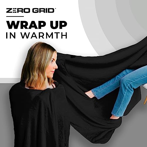 Lightweight Airplane & Travel Blanket with Foot Pockets (Black)