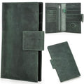Top Grain Leather Travel Passport Wallet Holder for Man & Woman (For 4 Passports-Snap Button Style / For AirTag-Matte Dark Green)