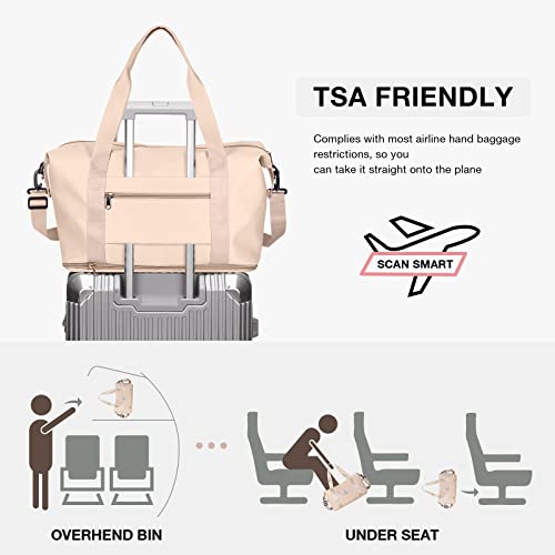 Travel Duffel Bag Carry On Overnight Weekender Bags for Women Hospital Tote (A117-beige-expandable / X-large)