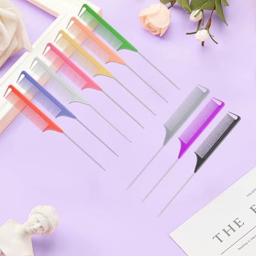 10 PCS Rat Tail Combs Set (Rainbow)