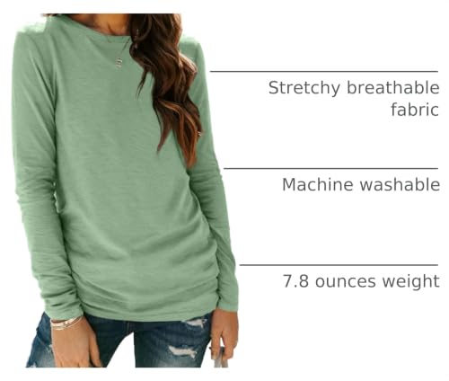 Long Sleeve Shirts for Women Casual Crewneck Tops Basic Tees (Large / 01lightgreen)