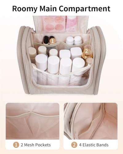 Hanging Toiletry Bag for Women (Quilted Khaki / Large)