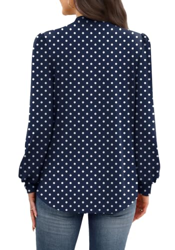 Long Sleeve Shirts for Women Fall Outfits for Women 2026 Business Casual Tops Blouses Dressy Casual Early Fall Fashion Clothing School Outfits for Teachers Work Clothes Trendy (05 - Navy Blue Polka Dot / Medium)