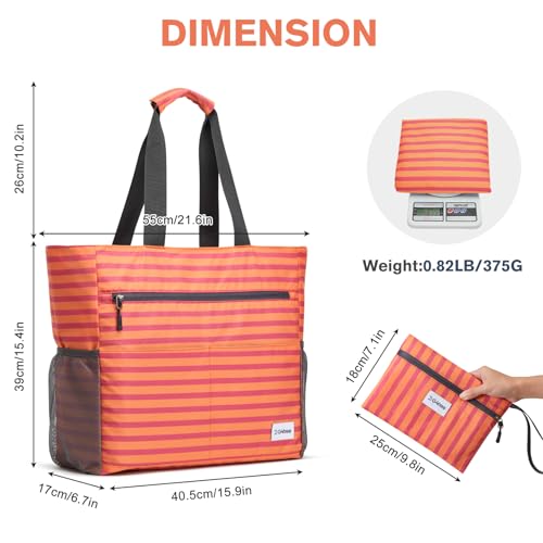 Beach Bag Waterproof Sandproof Large Capacity Foldable for Women (Orange Stripe / 35L)