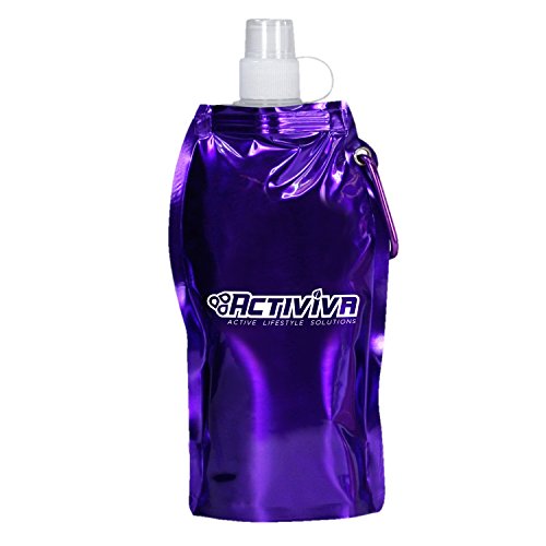 USA Merchant Collapsible Reusable Water Bottle with Carabiner Clip Light Weight Leak Proof Foldable Drinking Water Bottle Non Toxic BPA Free (Broad - Purple,Pink,Red,Clear)