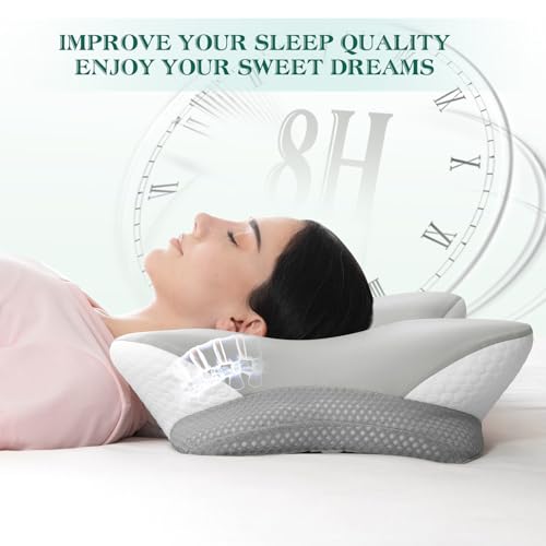 Ergonomic Memory Foam Cervical Pillow for Neck Pain Relief Support (Butterfly / Grey)