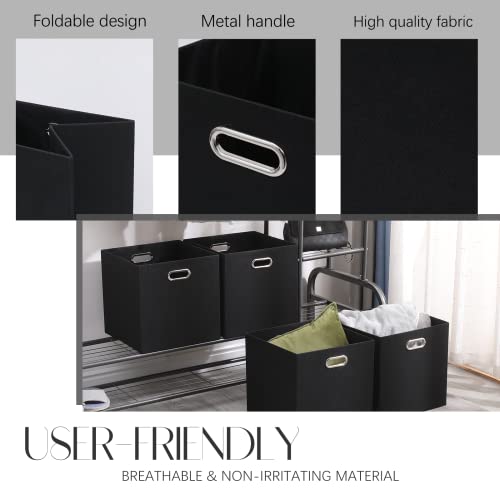 13x13x13 Inch Foldable Cube Storage Bins with Metal Handles (Black / 13 IN (4 Pack))