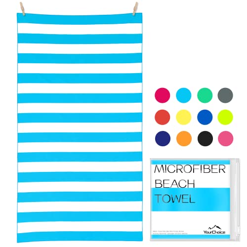 Microfiber Beach Towel Sand (M-light Blue Stripes / Large(60x30"))