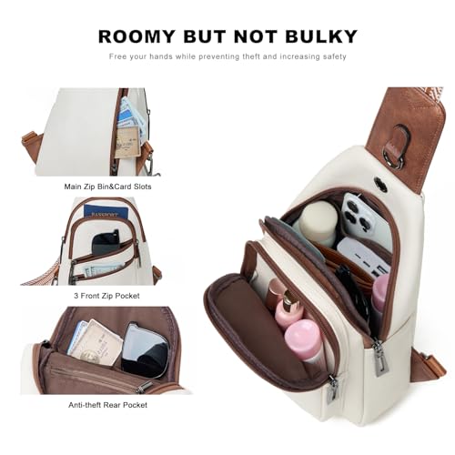 7L Crossboydy Sling Bag for Women Vegan Leather Crossbody Purse Fanny Pack Chest Bag for Travel (7L / 7l-beige Brown)