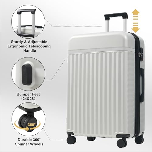 Luggage Sets Front Opening (2-piece Set / White Grey+bag)
