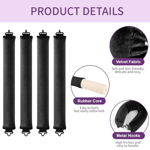 Heatless Curls Overnight Hair Curlers (Black(Pack of 4))