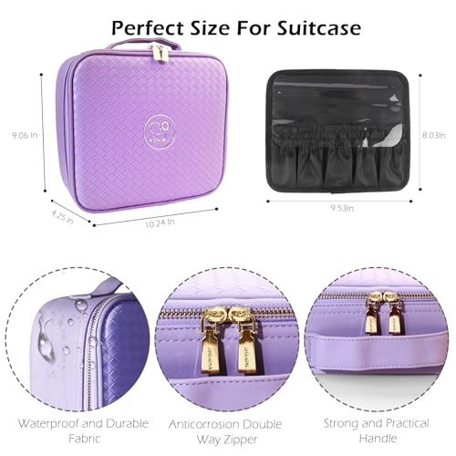 Travel Makeup Bag Cosmetic Bag Makeup Organizer Bag with Lighted Mirror (Violet / Woven)