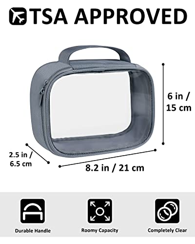 TSA Approved Toiletry Bag Clear Quart Size Travel Bags Makeup Bag (Grey / 3 Pack, Handle)