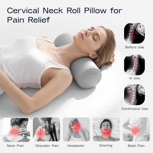 Neck Roll Cervical Pillow for Neck Pain Relief (Grey / Large - 6.0" H)