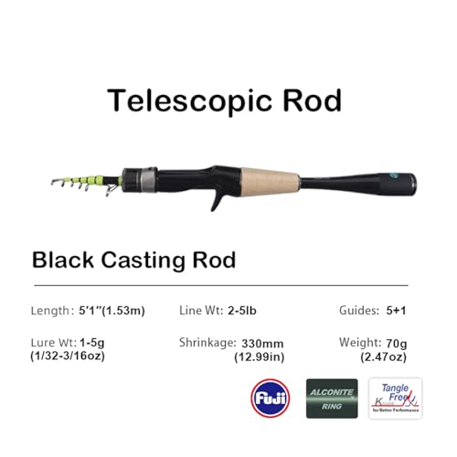 PURELURE Telescopic Fishing Rod Ultralight (Cast: 5'1'' - Ultralight - Moderate Fast - Solid Tip)