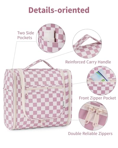 Large Hanging Travel Toiletry Bag for Women (C-Dusty Rose Checkerboard / Large)