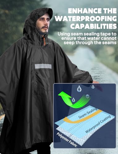 Hooded Rain Poncho for Adult Waterproof Lightweight Raincoat (Z-black(with Zipper))