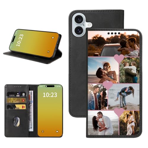 Custom Wallet Phone Case for iPhone 16 Plus (iPhone 16 Plus / Black-E)