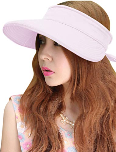 Sun Hats for Women with UV Protection Wide Brim Sun Hat Visor Summer Beach Outdoor Foldable Womens Cap (One Size-Medium / Light Pink)