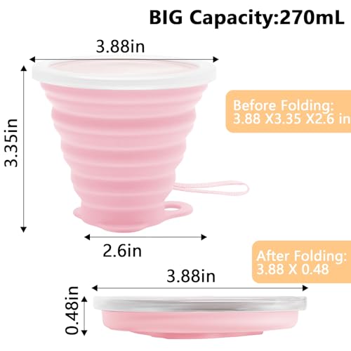 2 Pack Silica gel Collapsible Travel Cup 270ml (Pink & Green)