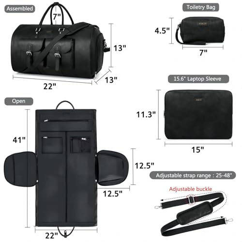 Garment Bag for Travel Convertible Carry on Travel Duffel Bag for Men Women (A3-Black-Faux Leather)